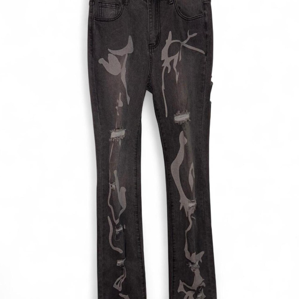 Black and grey flame print jeans Size S #flameprint #denim